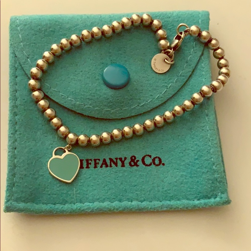 Tiffany & Co. mini beaded bracelet w/blue heart